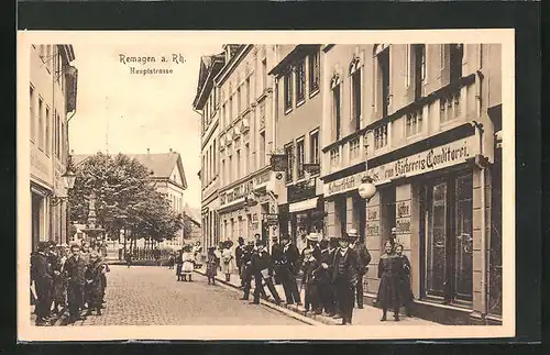 AK Remagen /Rhein, Hauptstrasse, Hotel Hof von Holland, Bäckerei & Conditorei