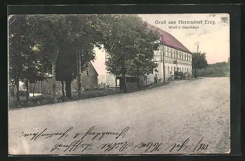 AK Hermsdorf /Erzg., Strasse an Wolfs Gasthaus