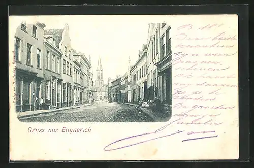 AK Emmerich a. Rh., Strassenpartie mit Kirchblick