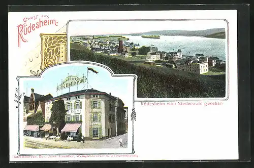 AK Rüdesheim, Hotel Belle-Vue, Ortsansicht