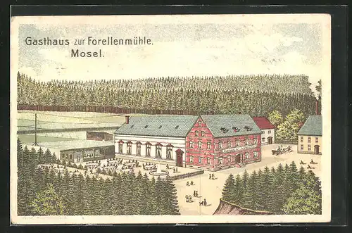 Lithographie Mosel, Gasthaus zur Forellenmühle