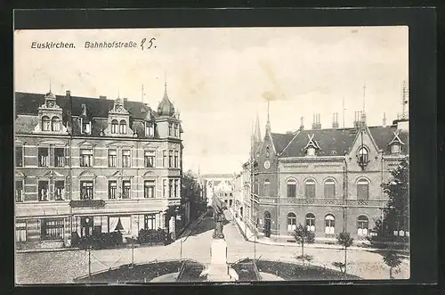 AK Euskirchen, Bahnhofstrasse mit Denkmal