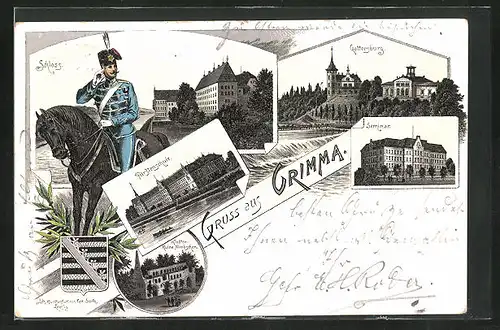 Lithographie Grimma, Kloster Ruine Nimbschen, Fürstenschule, Seminar