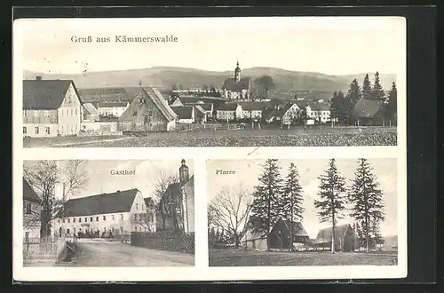 AK Kämmerswalde, Gasthof mit Kirche, Pfarre, Totalansicht vom Ort