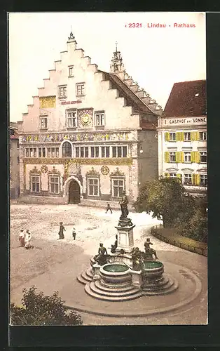 AK Lindau i. B, Rathaus mit Brunnen