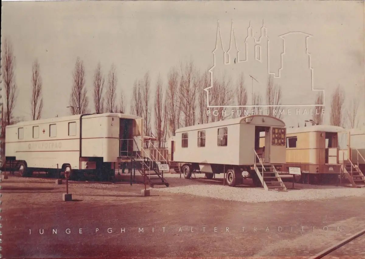 Fotoalbum 7 Fotografien PGH  Fünf Türme , Ansicht Halle / Saale, DDR, Wohnanhänger, Röntgenwagen, Baustellenanhänger 0