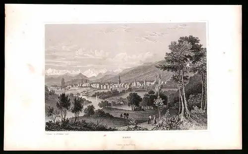 Stahlstich Bern, Panorama, Stahlstich um 1835 von Henry Winkles, 22.5 x 14cm