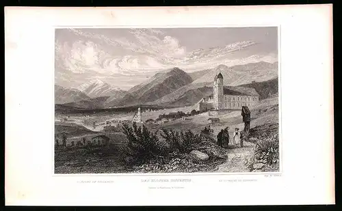 Stahlstich Dissentis, Kloster mit Ortsansicht, Stahlstich um 1835 von Henry Winkles, 22.5 x 14cm