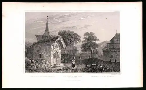Stahlstich Bürglen, Wm. Tell`s Kapelle, Stahlstich um 1835 von Henry Winkles, 22.5 x 14cm