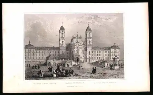 Stahlstich Maria Einsiedeln, Klosterkirche mit Wallfahrtskirche, Stahlstich um 1835 von Henry Winkles, 22.5 x 14cm
