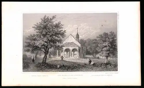 Stahlstich Sempach, Kapelle mit Friedhof, Stahlstich um 1835 von Henry Winkles, 22.5 x 14cm