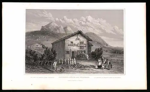 Stahlstich Wildhaus, Zwingeli`s Hütte, Stahlstich um 1835 von Henry Winkles, 22.5 x 14cm