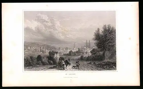 Stahlstich St. Gallen, Panorama, Stahlstich um 1835 von Henry Winkles, 22.5 x 14cm