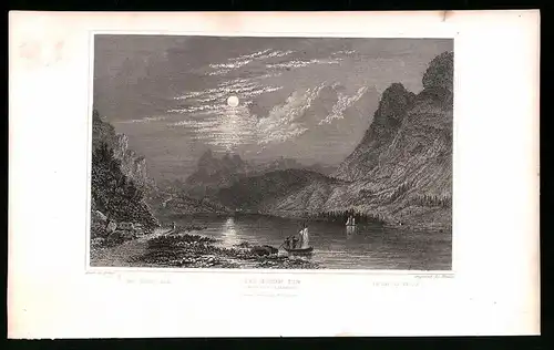 Stahlstich Kloen See, Seepartie mit Segelboote und Gaernisch, Stahlstich um 1835 von Henry Winkles, 22.5 x 14cm