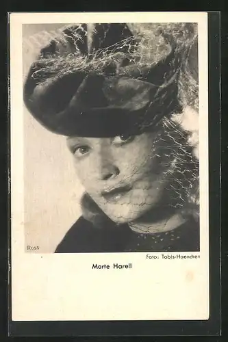 AK Schauspielerin Marte Harell mit Hut und Schleier