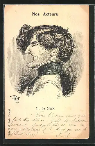 AK Schauspieler M. de Max, Karikatur