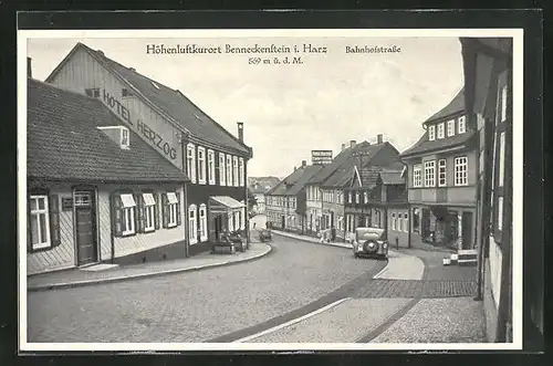 AK Benneckenstein i. Harz, Bahnhofstrasse am Hotel Herzog