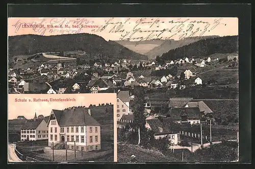 AK Lenzkirch /Bad. Schwarzw., Schule und Rathaus, Ortsansicht