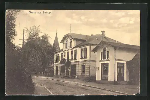 AK Satrup, Strassenpartie am Cafe G. Jessen