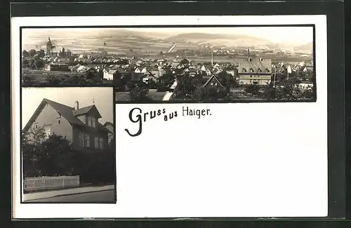 AK Haiger, Blick auf ein Wohnhaus, Panoramablick auf den Ort und ins Land