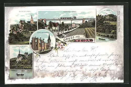 Lithographie Weida, Gasthaus Alpenrose, Oschützthal-Viaduct