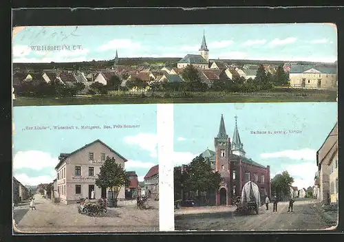 AK Wehrheim i. T., Gasthaus zur Linde, Rathaus und evang. Kirche