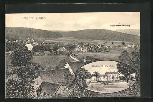 AK Catterfeld i. Thür., Gasthof Schillershöhe, Blick nach dem Inselsberg