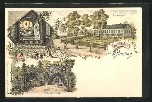 Lithographie Arenberg, Forsthaus, Grotte von Lourdes