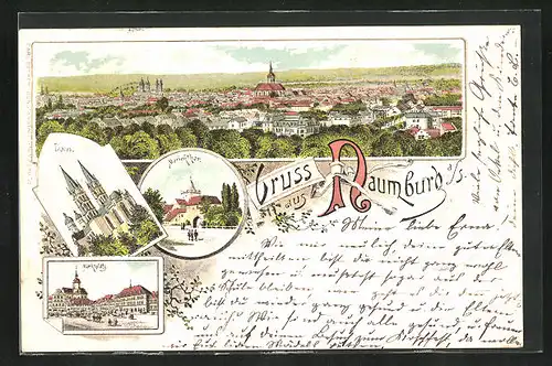 Lithographie Naumburg a. S., Marktplatz, Marienthor, Dom