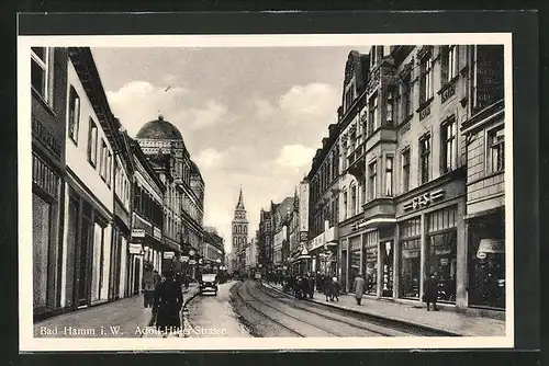 AK Bad Hamm i/W., Blick in die  Strasse gegen die Kirche