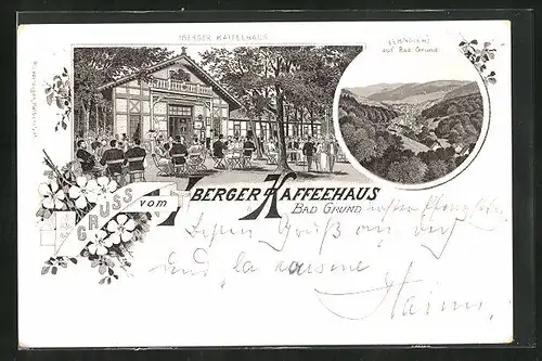Lithographie Bad Grund, Iberger Kaffeehaus & Panorama