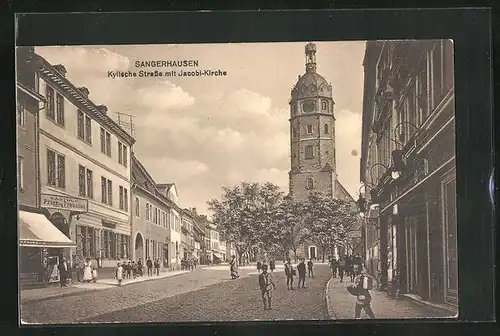 AK Sangerhausen, Gasthof Prinz von Preussen, Kylische Strasse mit Jacobikirche