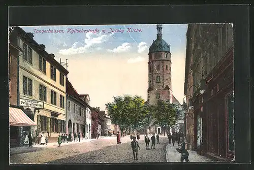 AK Sangerhausen, Gasthof Prinz von Preussen, Kylische Strasse mit Jacoby Kirche