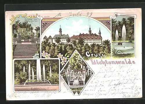 Lithographie Lichtenwalde, Delphinbrunnen, Kronbassin