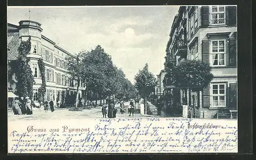 Mondschein-AK Bad Pyrmont, Blick in die Brunnenstrasse