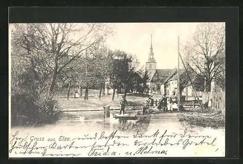 AK Elze, Strassenpartie mit Blick zur Kirche