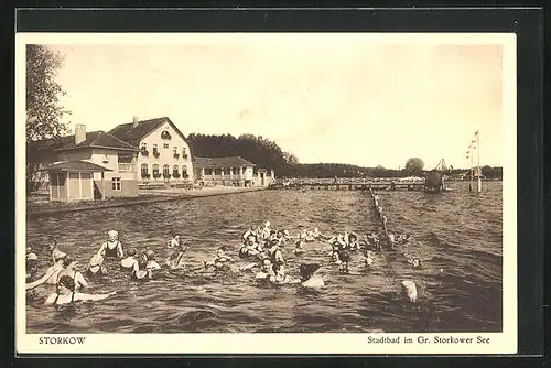 AK Storkow, Stadtbad im Gr. Storkower See