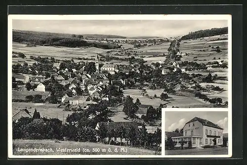 AK Langendernbach /Westerwald, Gasthof zur Post, Ortsansicht aus der Vogelschau