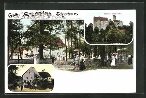 AK Frohburg, Gasthaus Jägerhaus im Streitwald, Schloss Gnandstein