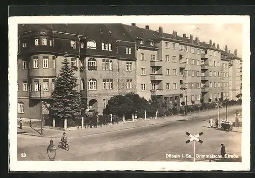 AK Döbeln, Strassenpartie an der Grimmaischen Strasse