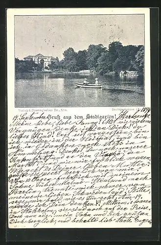 Vorläufer-AK Karlsruhe, Blick auf den Stadtgartensee im Stadtgarten, 1894