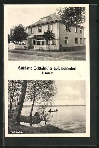 AK Göhlsdorf / Havel, Gasthaus Westfälischer Hof, Aussenansicht, Idylle am Colpinsee