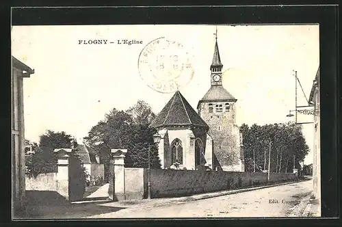 AK Flogny, L`Eglise, auf der Strasse vor der Kirche