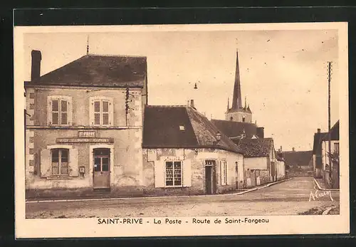 AK Saint-Prive, La Poste, Route de Saint-Fargeau