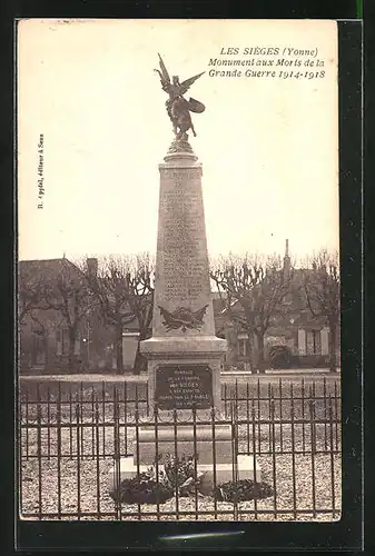 AK Les Sieges, Monument aux Morts de la Grande Guerre 1914-1918