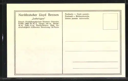 AK Norddeutscher Lloyd Bremen, der Frachtdampfer Lothringen