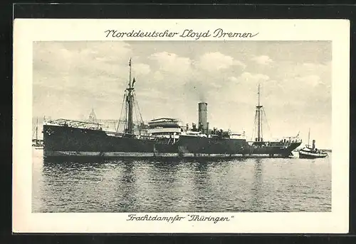 AK Norddeutscher Lloyd Bremen, der Frachtdampfer Thüringen vor der Stadt