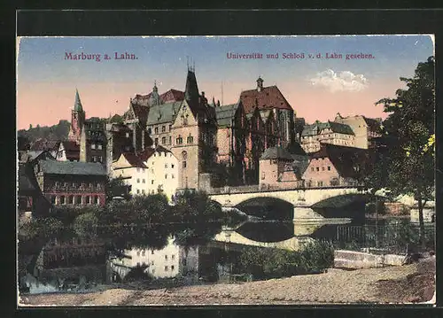 AK Marburg a. Lahn, Blick vom lahnufer zur Universität und zum Schloss