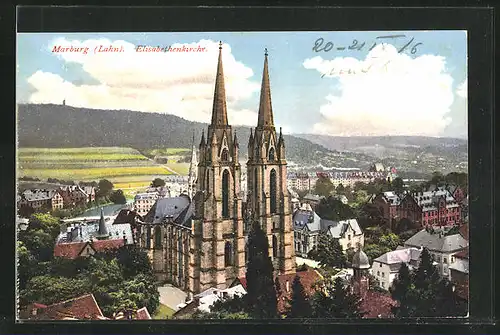 AK Marburg a. Lahn, an der Elisabethkirche mit Blick über die Stadt