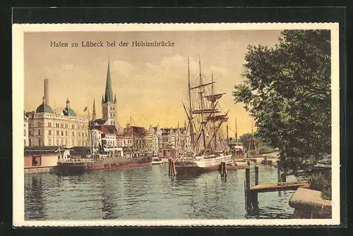 AK Lübeck, Hafen und Schiffe bei der Holstenbrücke